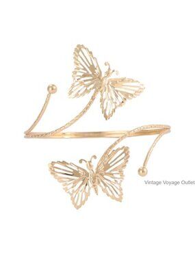 Adjustable Gold-Tone Arm Cuff Bracelet Floral Engraved Boho